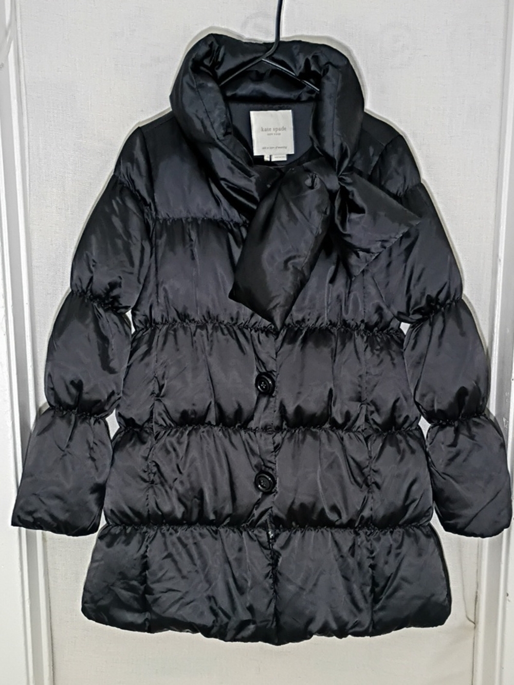 kate spade Black Quilted Puffer Coat with Bow Detail